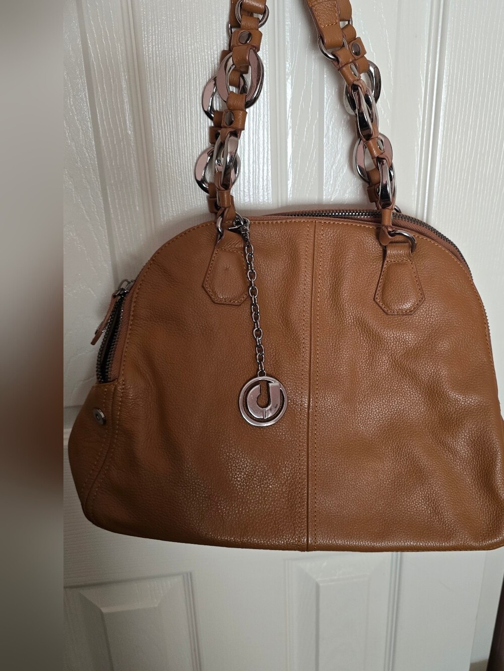 Charles Jourdan Tan Pebbled Leather Shoulder Bag with Chain Strap